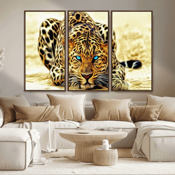 45281-MGV-CV-36X24-Blue Eye Leopard Wall Art Canvas Print, Framed Leopard Painting Art Picture Print, Big Cat Perfect Safari Wildlife Decor Artwork