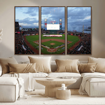 44631-MGV-CV-36X24-Oracle Park Stadium Wall Art Canvas Print, Framed San Francisco Giants Art Picture Print, Giants Stadium Field Perfect Sports Room
