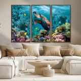 38661-MGV-CV-36X24-Sea Turtle Wall Art Canvas Print, Framed Ocean Wildlife Art Picture Print, Turtle Perfect Coastal Nature Decor Artwork