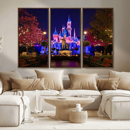 79435-MGV-CV-36X24-Disney Castle Wall Art Canvas Print, Framed Magic Kingdom Art Picture Print, Disney World Perfect Child Room Decor Artwork