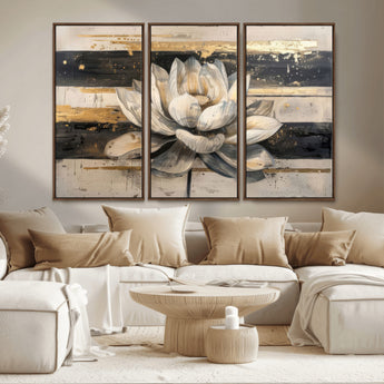 18807-MGV-CV-36X24-Lotus Flower Wall Art Canvas Print, Framed Abstract Lotus Art Picture Print, White Lotus Flower Perfect Abstract Floral Decor
