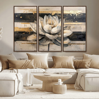 18807-MGV-CV-36X24-Lotus Flower Wall Art Canvas Print, Framed Abstract Lotus Art Picture Print, White Lotus Flower Perfect Abstract Floral Decor