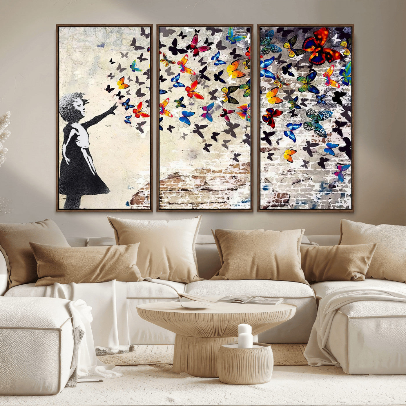 97895-MGV-CV-36X24-Girl with Butterflies Wall Art – Colorful Street Art Style Canvas Print, Modern Graffiti-Inspired Butterfly Artwork for Living