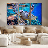 12683-MGV-CV-36X24-Sea Turtle Wall Art – Graceful Ocean Canvas Print with Coral Reef and Tropical Fish, Coastal Marine Life Decor for Beach House,