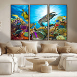44772-MGV-CV-36X24-Underwater Sea Turtle Wall Art – Vibrant Coral Reef and Tropical Fish Canvas Print, Ocean Marine Life Decor for Living Room,