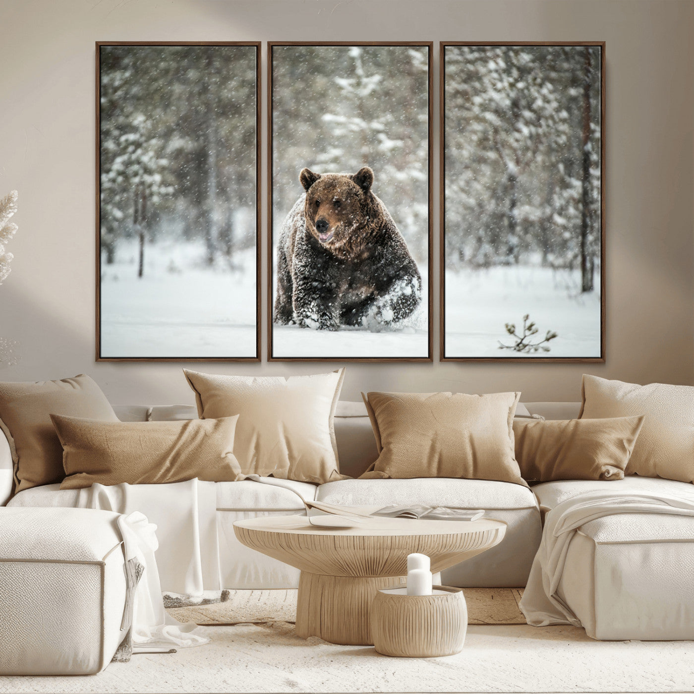 43350-MGV-CV-36X24-Wild Bear in Snow Wall Art – Majestic Wildlife Photography Print, Winter Forest Nature Decor for Cabin, Lodge, Rustic Home,