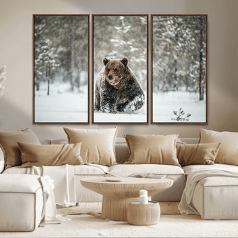 43350-MGV-CV-36X24-Wild Bear in Snow Wall Art – Majestic Wildlife Photography Print, Winter Forest Nature Decor for Cabin, Lodge, Rustic Home,