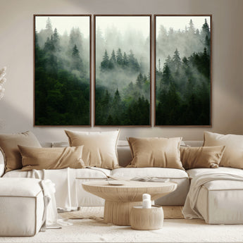 167720496-MGV-CV-36X24-Misty Forest Wall Art – Serene Evergreen Trees Canvas Print, Foggy Mountain Nature Landscape Decor for Bedroom, Living Room or