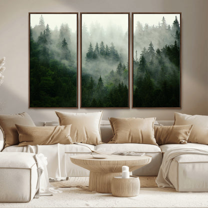 167720496-MGV-CV-36X24-Misty Forest Wall Art – Serene Evergreen Trees Canvas Print, Foggy Mountain Nature Landscape Decor for Bedroom, Living Room or