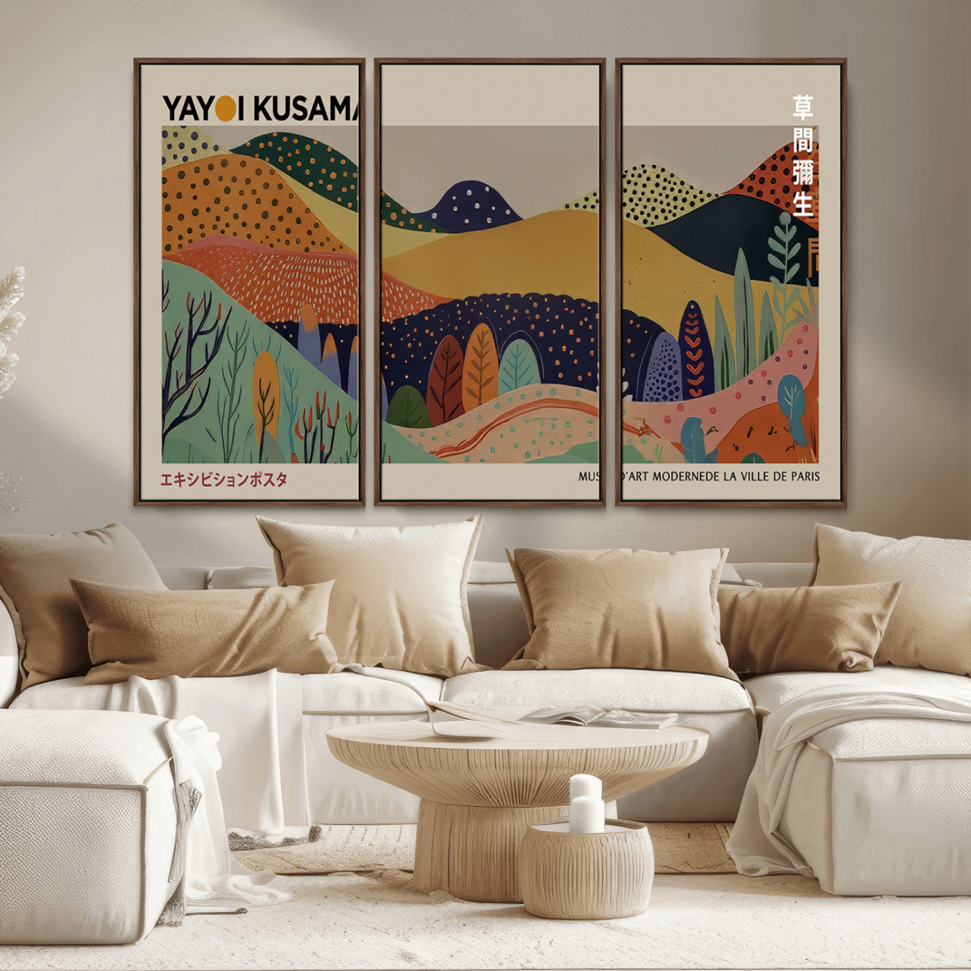 11242-MGV-CV-36X24-Kusama Wall Art – Abstract Colorful Hills Canvas Print, Modern Japanese Inspired Landscape Poster for Living Room, Office or