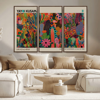 40791-MGV-FC-48X32-3P_Walnut-Kusama Inspired Wall Art – Vibrant Abstract Floral Jungle Canvas Print, Bold Pop Art Botanical Decor for Living Room, Bedroom, or
