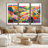75201-MGV-FC-48X32-3P_Walnut-Yayoi Kusama Floral Wall Art – Vibrant Abstract Landscape Canvas Print, Modern Pop Art Poster for Living Room, Bedroom, or Gallery