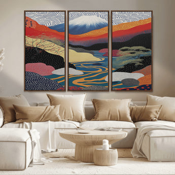 32131-MGV-CV-36X24-Japanese Mount Fuji Wall Art – Abstract Landscape Canvas Print with Swirling Sky & River, Modern Minimalist Asian Inspired Poster