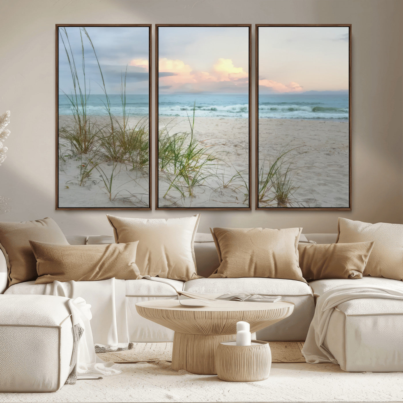Test1001-MGV-CV-36X24-Coastal Beach Wall Art – Panoramic Ocean Waves and Sandy Dunes Canvas Print, Serene Seascape with Sea Oats for Relaxing Home or