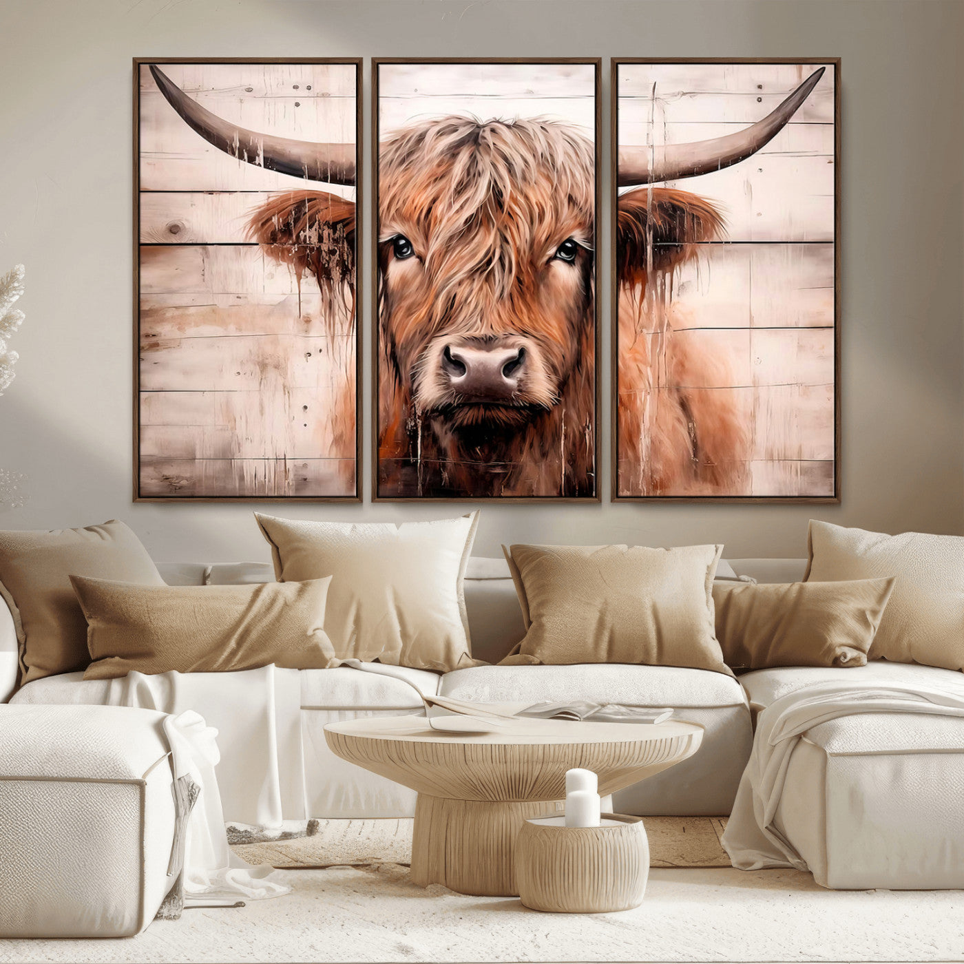 93730-MGV-CV-36X24-Scottish Cow Wall Art Canvas Print, Framed Longhorn Cow Art Picture Print, Highland Cattle Perfect Rustic Farmhouse Decor Artwork