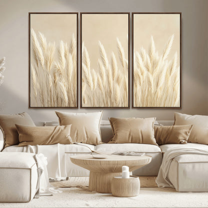 81444-MGV-CV-36X24-Pampas Grass Wall Art Canvas Print, Framed Beige Pampas Grass Art Picture Print, Minimalist Beige Perfect Minimalist Nature Decor
