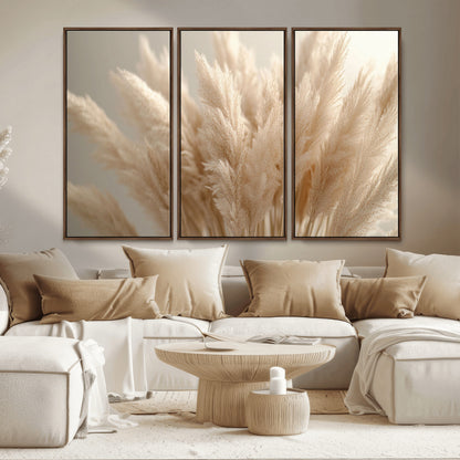 50300-MGV-CV-36X24-Pampas Grass Wall Art Canvas Print, Framed Minimalist Pampas Grass Art Picture Print, Beige Pampas Grass Perfect Minimalist Boho