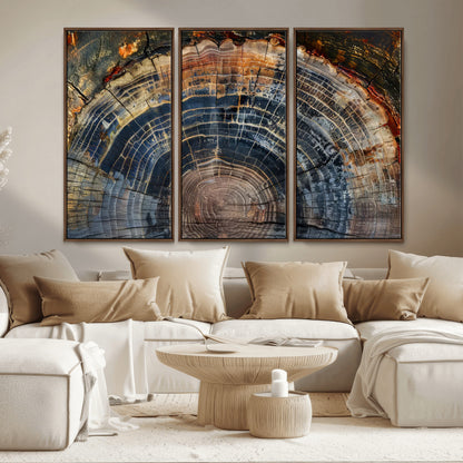 16193-MGV-CV-36X24-Tree Ring Wall Art – Abstract Wood Grain Canvas Print, Rustic Nature Texture Artwork Poster for Living Room, Bedroom, Office,