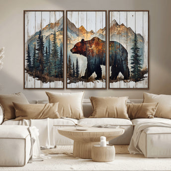 55777-MGV-CV-36X24-Rustic Bear Wall Art Canvas Print, Framed Mountain and Forest Art Picture Print, Wooden Bear Perfect Rustic Lodge Decor Artwork