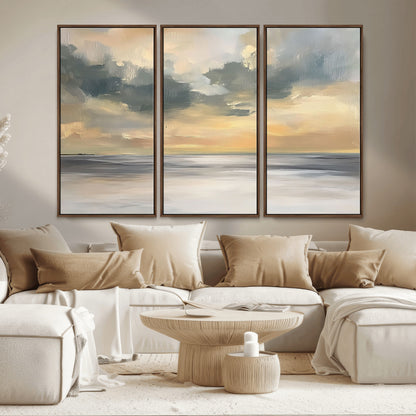 45544-MGV-CV-36X24-Ocean Sunset Wall Art – Serene Seascape Canvas Print with Golden Sky and Calm Water, Coastal Beach Artwork for Living Room,