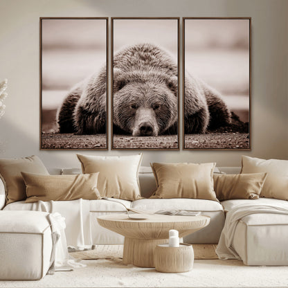 20611-MGV-CV-36X24-Grizzly Bear Wall Art – Majestic Wildlife Sepia Canvas Print, Rustic Nature Animal Artwork for Cabin, Lodge, Living Room, Bedroom,