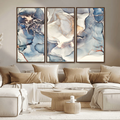 51497-MGV-CV-36X24-Abstract Blue and Gold Wall Art – Modern Fluid Ink Style Canvas Print, Elegant Contemporary Decor for Living Room, Office