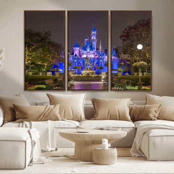 63560-MGV-CV-36X24-Fairy Tale Castle Wall Art – Magical Night Scene Canvas Print with Lights and Gardens, Fantasy Architecture Artwork for Living