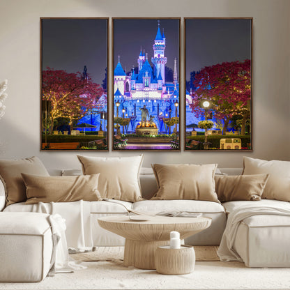 66710-MGV-CV-36X24-Enchanted Castle Wall Art – Magical Night Scene Canvas Print with Glowing Lights, Fantasy Architecture Artwork for Living Room,