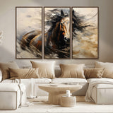 53001-MGV-CV-36X24-Wild Horse Wall Art – Majestic Stallion Canvas Print with Flowing Mane, Rustic Western Style Painting for Living Room, Office or