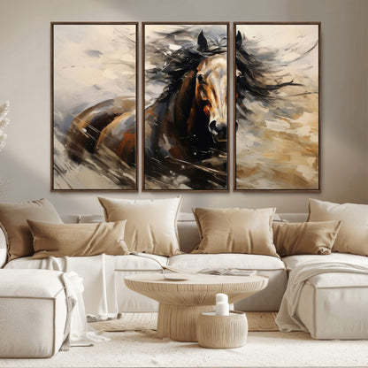 53001-MGV-CV-36X24-Wild Horse Wall Art – Majestic Stallion Canvas Print with Flowing Mane, Rustic Western Style Painting for Living Room, Office or