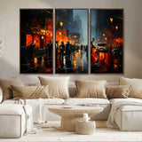 32816-MGV-CV-36X24-City Jazz Night Wall Art – Modern Abstract Urban Street Scene Canvas Print, Moody Music-Themed Decor for Living Room, Office, or