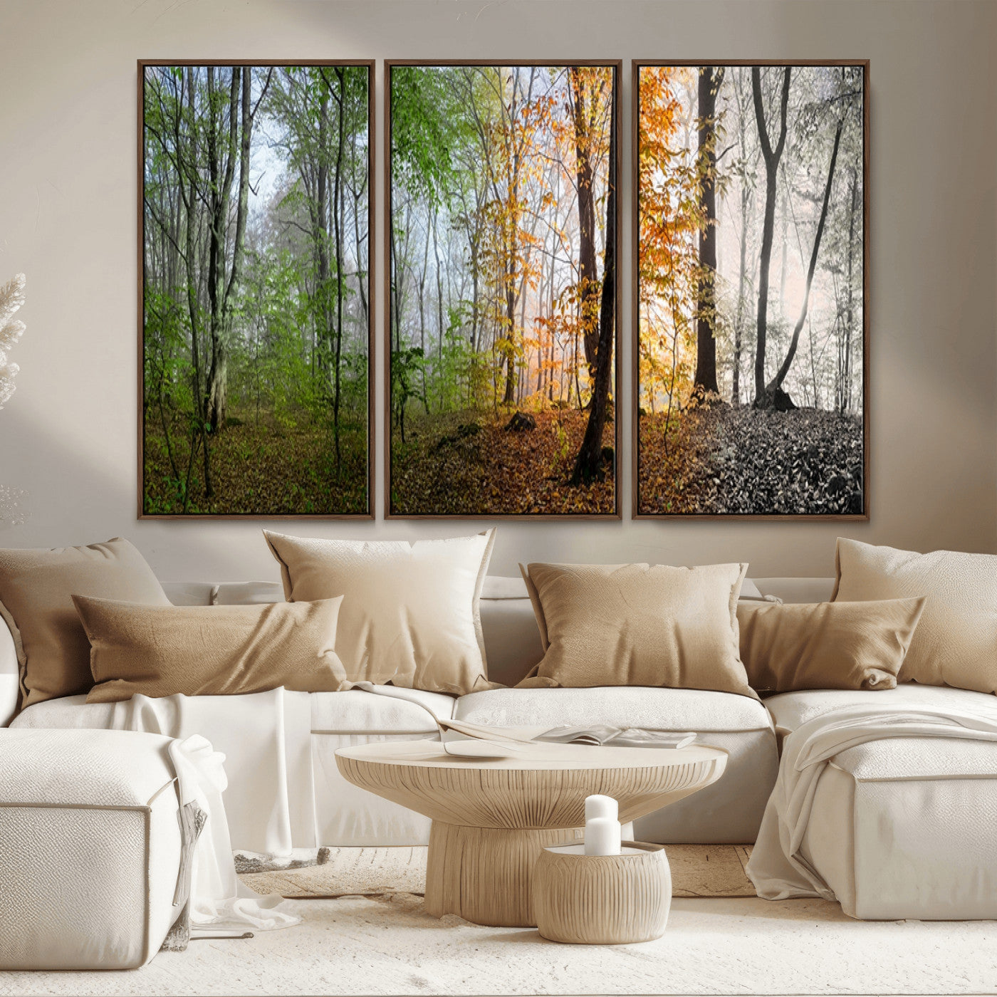 95317-MGV-CV-36X24-Four Seasons Forest Wall Art – Panoramic Nature Canvas Print Showing Spring, Summer, Autumn and Winter Landscape for Living Room,