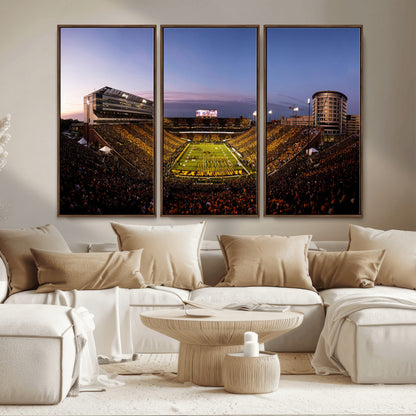 82557-MGV-CV-36X24-College Football Stadium Wall Art – Panoramic Sunset Canvas Print with Marching Band and Game Day Crowd, Sports Artwork for Man