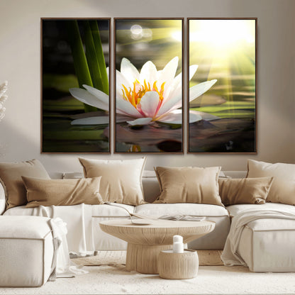 60352-MGV-CV-36X24-White Water Lily Wall Art – Lotus Flower Canvas Print with Sunlight Reflection, Peaceful Botanical Artwork for Living Room,