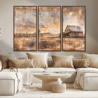 FARM2-MGV-CV-36X24-Rustic Farmhouse Wall Art Canvas Print, Framed Old Barn Art Picture Print, Southwestern Farmhouse Perfect Rustic Decor Artwork