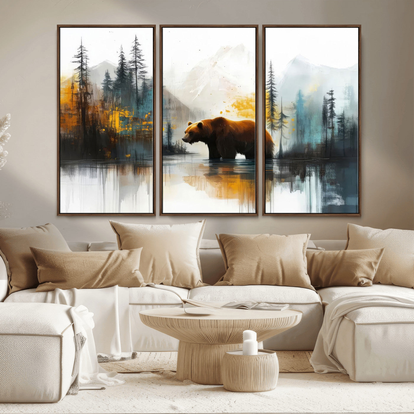 50308-MGV-CV-36X24-Bear Wilderness Wall Art – Mountain Forest Canvas Print, Rustic Cabin Decor with Wildlife Landscape, Nature Artwork for Lodge,