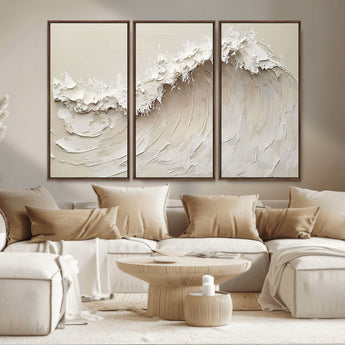 45175-MGV-CV-36X24-Textured Wave Wall Art Canvas Print, Framed Minimal Seascape Art Picture Print, Elegant Wave Perfect Modern Coastal Decor Artwork