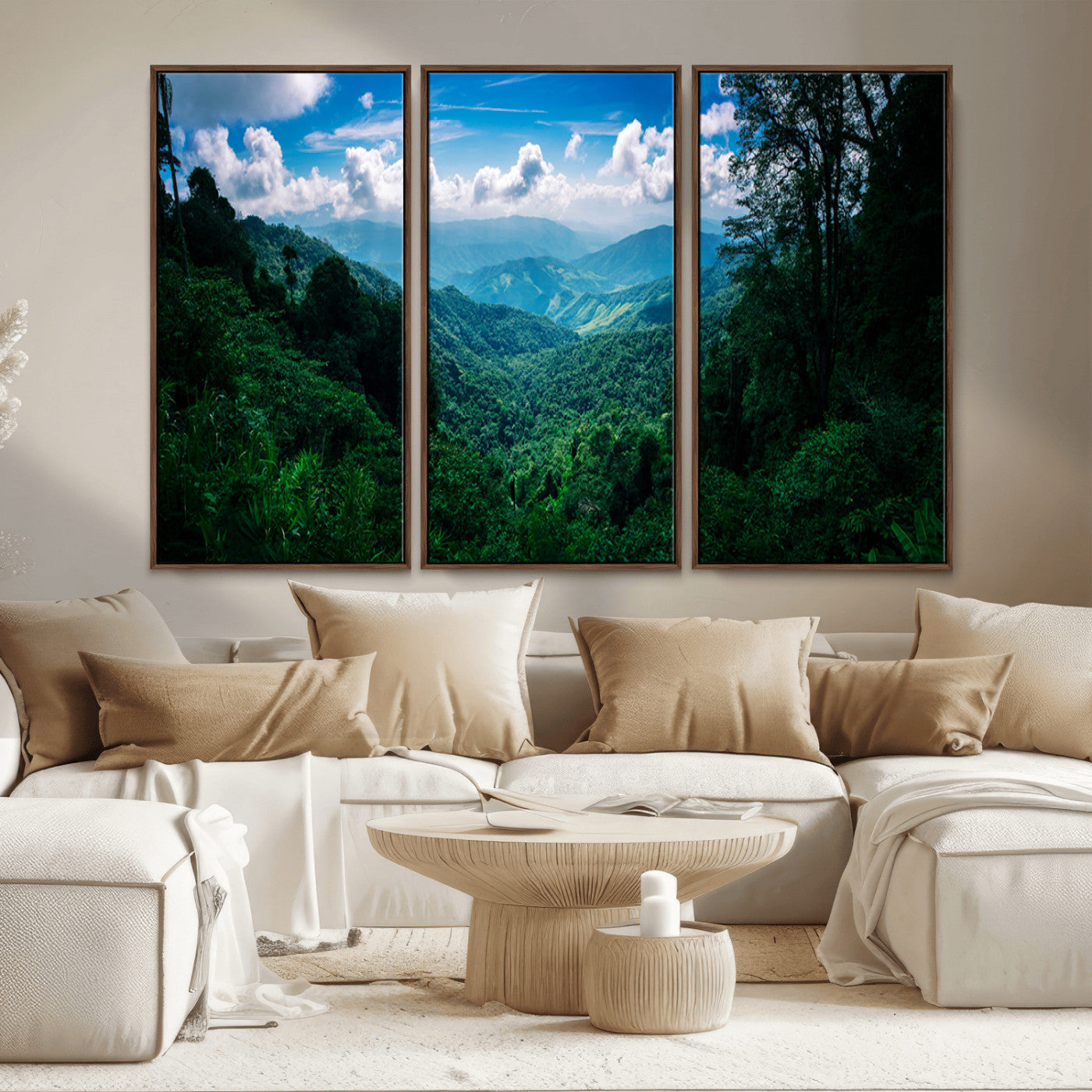74439378-MGV-CV-36X24-Tropical Jungle Wall Art Canvas Print, Framed Lush Valley Art Picture Print, Forest Mountains Perfect Tropical Wilderness Decor