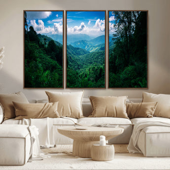 74439378-MGV-CV-36X24-Tropical Jungle Wall Art Canvas Print, Framed Lush Valley Art Picture Print, Forest Mountains Perfect Tropical Wilderness Decor
