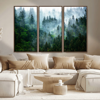 17393683-MGV-CV-36X24-Misty Forest Art Wall Art Canvas Print, Framed Foggy Mountain Art Art Picture Print, Scenic Wall Print Perfect Decor Artwork