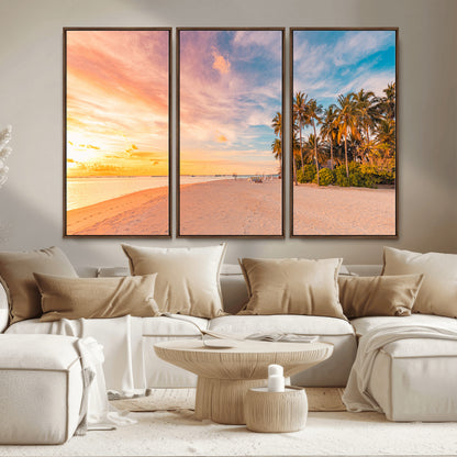 41542880-MGV-CV-36X24-Tropical Beach Wall Art Canvas Print, Framed Palm Trees Art Picture Print, Sunset Shore Perfect Tropical Coastal Decor Artwork