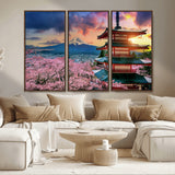 32331262-MGV-CV-36X24-Mount Fuji Japan Wall Art – Cherry Blossom Landscape Canvas Print, Chureito Pagoda Sunset Photography, Japanese Nature Travel