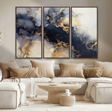 41136487-MGV-CV-36X24-Black Marble Wall Art Canvas Print, Framed Gold Veins Art Picture Print, Abstract Texture Perfect Moody Luxe Decor Artwork