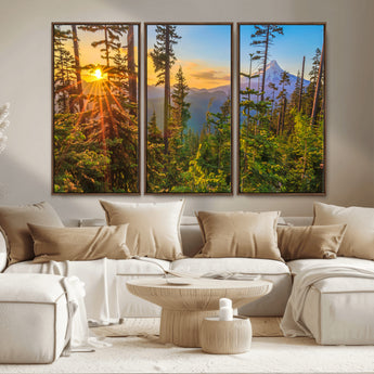 83544043-MGV-CV-36X24-Forest Sunset Wall Art Canvas Print, Framed Sunset Trees Art Picture Print, Green Pines Perfect Rustic Nature Decor Artwork