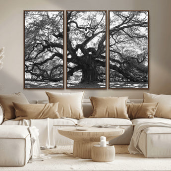81655611-MGV-FC-48X32-3P_Walnut-Ancient Oak Wall Art Canvas Print, Framed Twisted Branches Art Picture Print, Gnarled Tree Perfect Moody Nature Decor Artwork