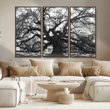 81655611-MGV-FC-48X32-3P_Walnut-Ancient Oak Wall Art Canvas Print, Framed Twisted Branches Art Picture Print, Gnarled Tree Perfect Moody Nature Decor Artwork