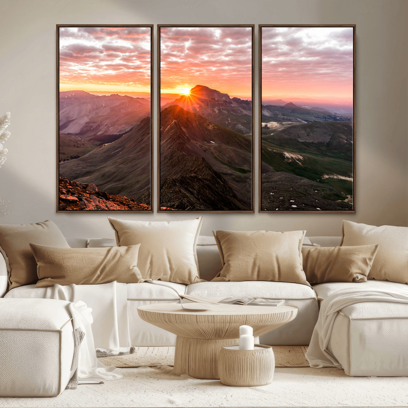 50957419-MGV-CV-36X24-Mountain Sunrise Wall Art Canvas Print, Framed Alpine Ridge Art Picture Print, Mountain Range Perfect Vibrant Rustic Decor Artwork