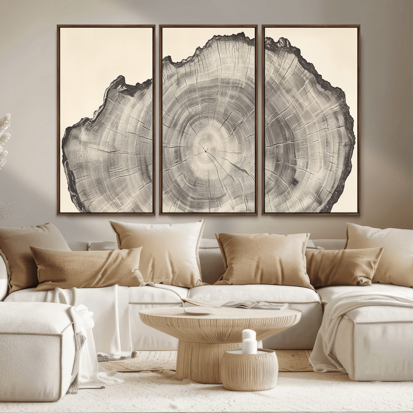 98921313-MGV-CV-36X24-Tree Ring Wall Art Canvas Print, Framed Wood Slice Art Picture Print, Minimalist Wood Perfect Rustic Academic Decor Artwork