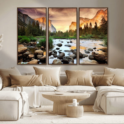 90956031-MGV-CV-36X24-Yosemite Valley Wall Art – Scenic Mountain River Landscape Canvas Print, Nature Photography for Living Room, Bedroom, Cabin,