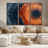 57732250-MGV-CV-36X24-Tree Ring Abstract Wall Art – Blue Orange Wood Grain Canvas Print, Modern Rustic Nature Artwork for Living Room, Office,